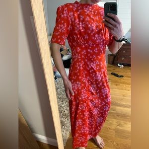 ASOS pink red floral midi dress